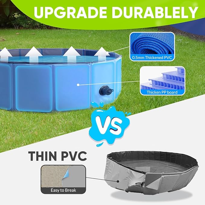 Dog Pool, Foldable Pet Swimming Pool with 6mm High-Strength PP Board, Hard Plastic Collapsible Doggy Pools for Small Dogs Kitty Duck, Non-Slip Doggie Bathtub Quick to Set Up and Drainage Hole, 63.2"