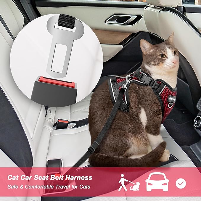 Cat Harness and Leash for Walking Escape Proof Soft Adjustable Cat Leash Breathable Honeycomb Structure Comfortable Vest Easy to Wear Kitten Harness for Outdoor Travel, Honeycomb Red, XXS