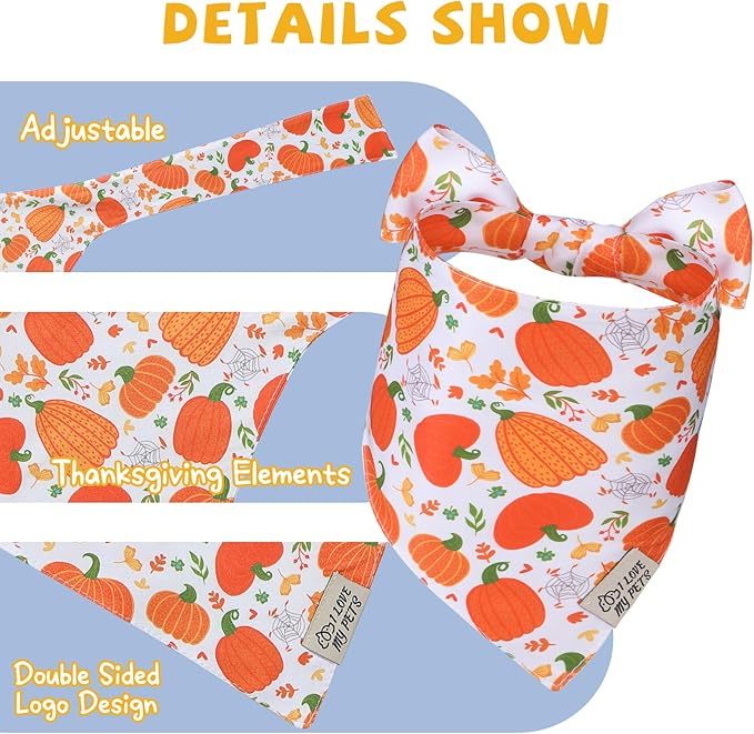 SCENEREAL Thanksgiving Dog Bandana, Fall Pumpkin Double Side Dog Scarf for Small Medium Large Dogs Cats Puppy,Holiday Bandanas for Dogs Boys Girls, Premium & Soft Fabric Pet Accessories for Birthday