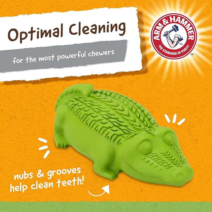 Arm & Hammer for Pets Super Treadz Gator Chew Toy - Best Chew Toys Reduce Plaque & Tartar Buildup Without Brushing - For Dogs up to 35 Lbs