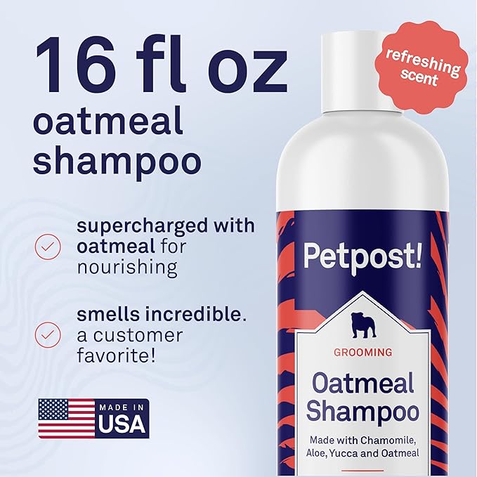 Petpost | Oatmeal & Chamomile Dog Shampoo. Soothes Dry, Sensitive Skin, Moisturizes & Softens Coat with Aloe & Yucca. 16 oz