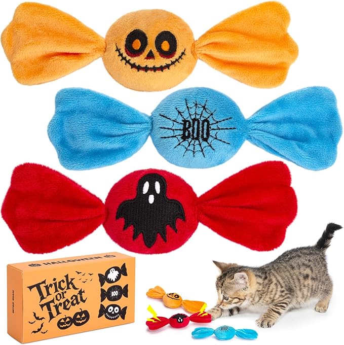 Retro Shaw Cat Toys,3PCS Candy Catnip Toys with Crinkle Sound Inside,Sweet Treats Cat Toy, Trick or Treat for Kitten Toys,Interactive Indoor Kitty Kicker for All Breeds
