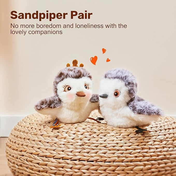 Potaroma Cat Toys 2 Pcs Flapping Sandpiper Pair-Mate, Lifelike Birds Chirp, Chargeable Touch Activated Kitten Fun Interactive Kitty Exercise with Catnip for All Breeds