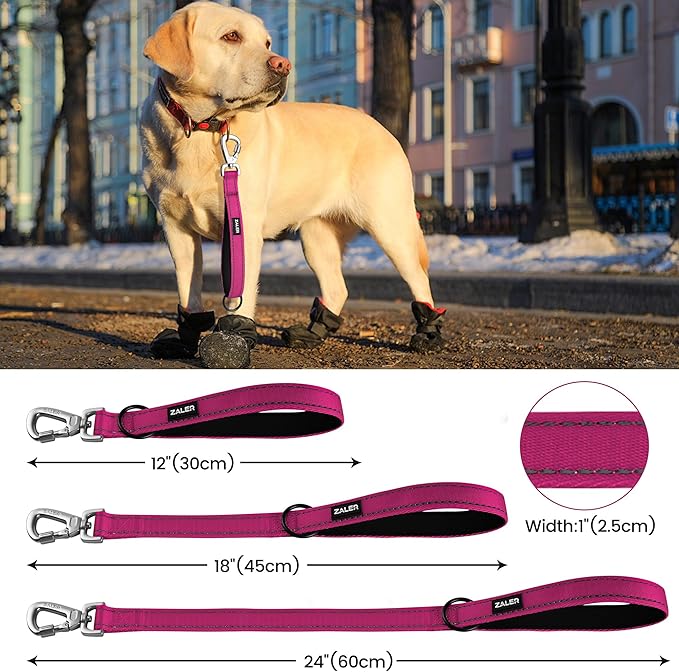 ZALER Short Dog Leash 2 ft, 24 Inches Traffic Leashes for Dogs, Nylon Reflective Dog Lead with Padded Handle, Heavy Duty Pet Leash with Carabiner Clip for Large and Medium Dogs (24" Pink)