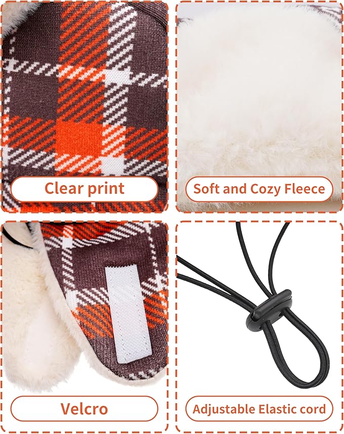 PET SHOW Dog Trapper Hat Winter Hat for Small Medium Dogs Fall Thanksgiving Warm Fleece Aviator Hats with Ear Flaps Adjustable Outdoor Boy Pet Pilot Costume Cap M-Orange Plaid/Without Ear Holes