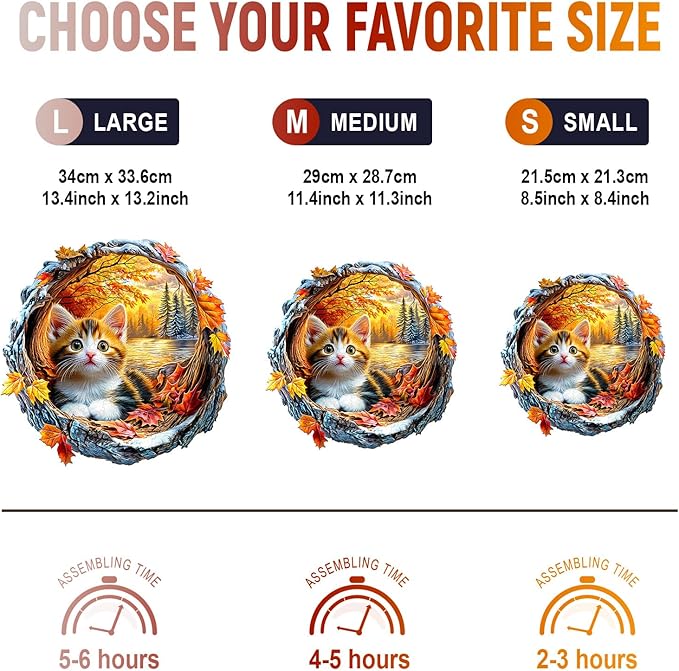 Wooden Puzzles for Adults - Kitten in Autumn Wooden Jigsaw Puzzle, Unique Animal Shaped Wood Puzzles Adult, Christmas Birthday Gifts for Friends/Family, Home Decor 13.4 * 13.2in 280pcs