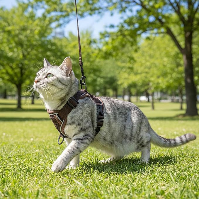 Cat Harness and Leash Set Escape Proof Tactical Large Kitten Harness Emotional Support Cat Vest, Brown, XXL