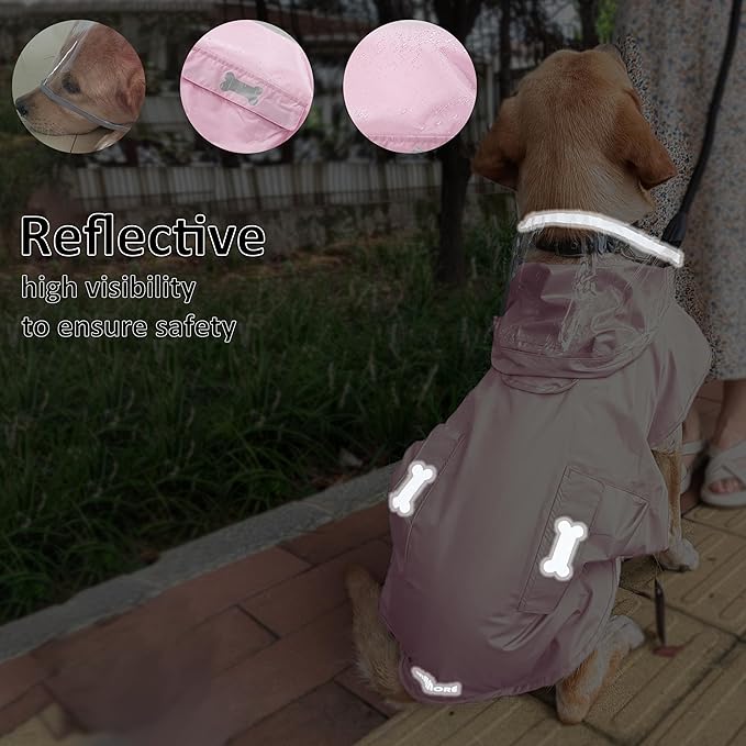 Waterproof Dog Raincoat, Adjustable Reflective Lightweight Pet Rain Clothes with Poncho Hood (Light Pink, Small)