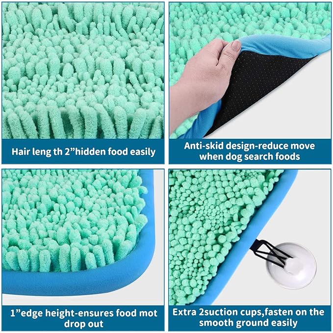 Snuffle Mat for Dogs, 17" x 21" Dog Snuffle Mat Interactive Feed Game for Boredom, Encourages Natural Foraging Skills and Stress Relief, Easy to Fill with 2PCS Suction Cup