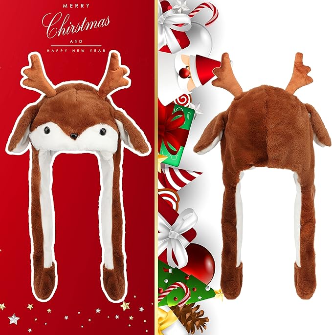 Animal Hat with Ears Moving Jumping Pop Up Beating Hat Plush Holiday Cosplay Dress Up Funny Gift for Kids