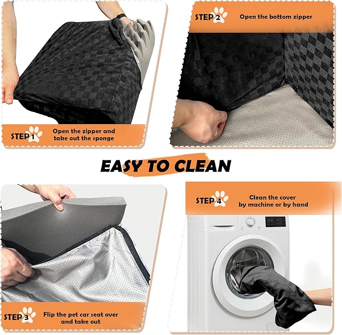 Dog Car Seat for Small and Medium Dogs Up to 35 lbs –Memory Foam Dog Booster Seat with Safety Leash & Storage Pockets, Fits Front & Back Car Seats, Removable Washable Cover – Black