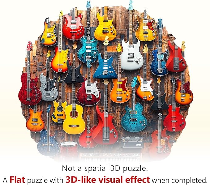 KAAYEE Wooden Puzzles for Adults, Guitar Wall Jigsaw Puzzles, 265 Piece Unique Shape Puzzle, Creative Gifts for Adults/Friends/Family, Family Game，Wall Decor(13.4 * 13.4in)