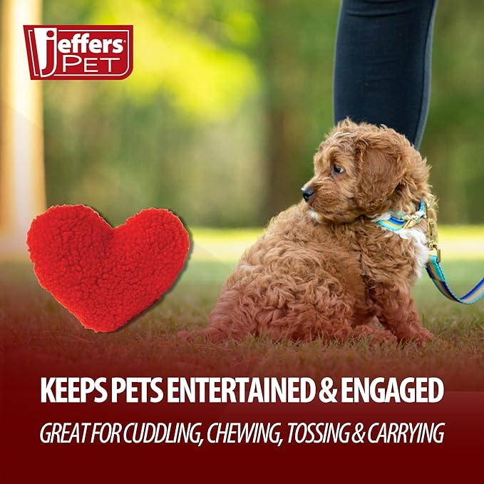 Jeffers Pet Plush Dog Toy with Squeaker, Fleecy Red Heart 6.5" - Soft Crinkle Fabric, Safe & Durable, Healthy Fun for Small & Medium Dogs, Interactive Play, Fetch, Tug - Best Gift for Active Games