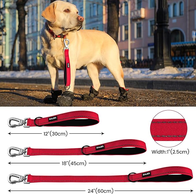 ZALER Short Dog Leash 1 ft, 12 Inches Traffic Leashes for Dogs, Nylon Reflective Dog Lead with Padded Handle, Heavy Duty Pet Leash with Carabiner Clip for Large and Medium Dogs (12" Red)