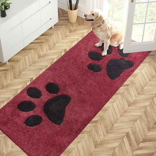 PURRUGS Dirt Trapping Door Mat 32" x 70", Non-Skid/Slip Machine Washable Microfiber Entryway Rug, Dog Doormat, Super Absorbent Welcome Mat for Muddy Wet Shoes and Paws, Burgundy Red