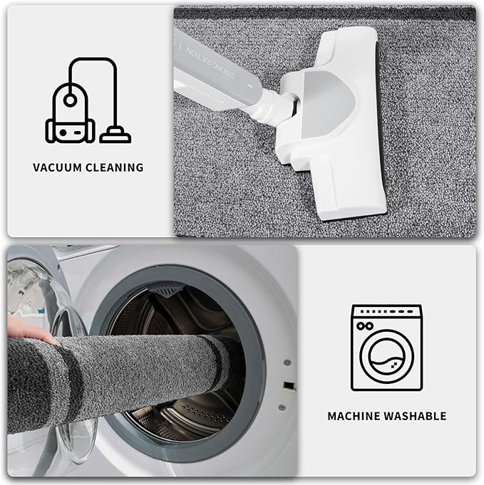 PURRUGS Dirt Trapping Door Mat 20" x 32", Non-Slip/Skid Machine Washable Entryway Rug, Shoes Scraper, Area Rug, Super Absorbent Welcome Mat for Muddy Wet Shoes and Paws, Light Grey & Dark Grey