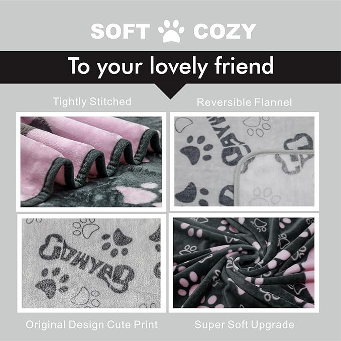 1 Pack 3 Dogs Blankets for Large & Medium Dogs Washable, Super Soft Fluffy Premium Fleece Pet Blanket Flannel Throw for Dog Puppy Cat Paw Dog Products, Grey Pink, 41x31 inch
