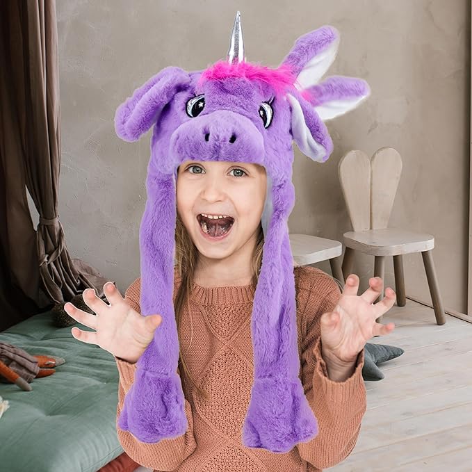 Animal Hat with Ears Moving Jumping Pop Up Beating Hat Plush Holiday Cosplay Dress Up Funny Gift for Kids