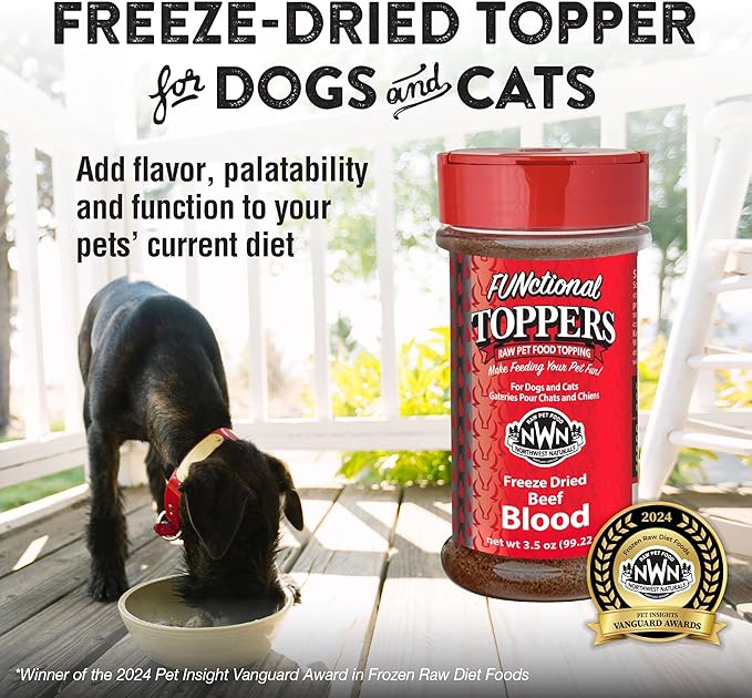 Northwest Naturals Freeze-Dried Beef Blood Functional Topper - for Dogs & Cats - Healthy, 1 Ingredient, Human Grade Ingredients, All Natural, Proudly Made in USA, 3.5 Oz (Pack of 2)
