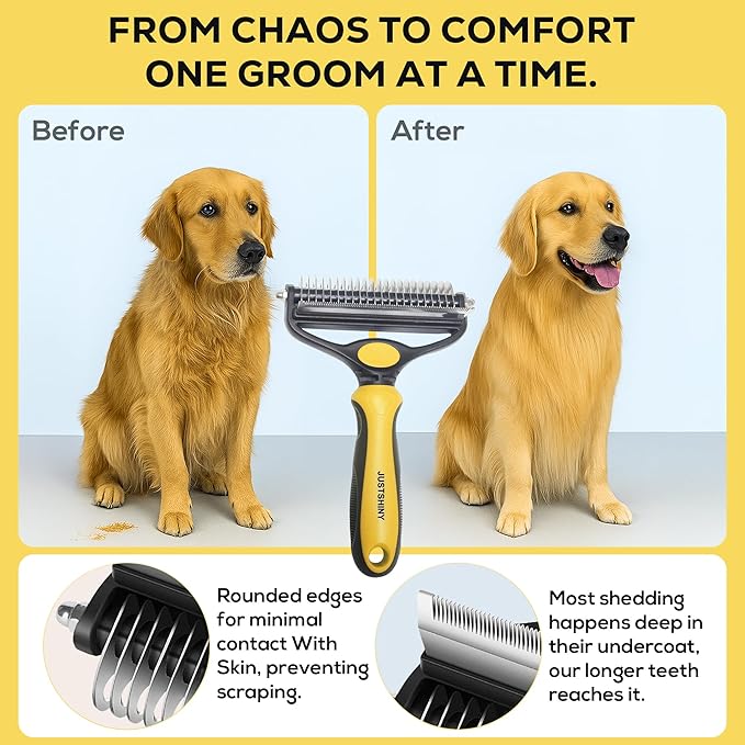 Pet Grooming Set – 1 Brush + 2 Toothbrushes (Soft & Finger) for Dogs & Cats(Yellow Handle)