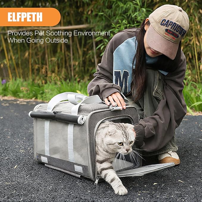 Pet Carrier with Wheels - Soft-Side Wheeled Cat Carrier for Dogs with Telescopic Handle, Collapsible Rolling Pet Travel Bag Carrier for Large Cats Small Medium Dogs for Camping Vet Visiting Grey