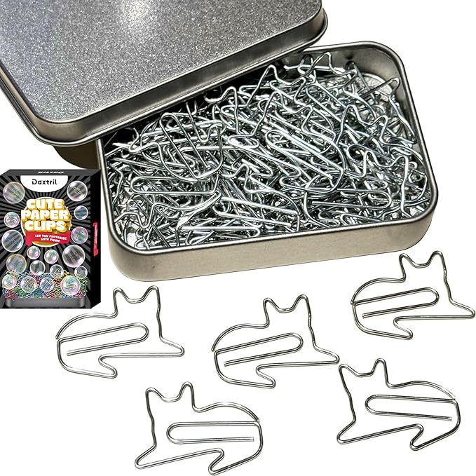 Cat Cute Paper Clips, 60PCS Cat Shaped Paper Clips Animal Bookmarks Clips, Assorted Colors, Fun Office Gifts for Women Men Coworkers Teachers Students Girls Boys, Christmas Gifts