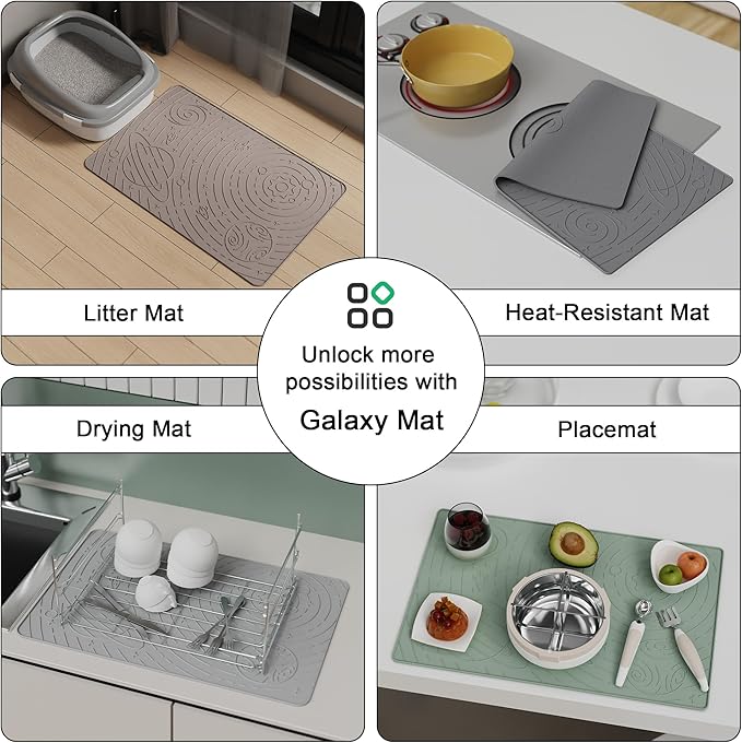 OHMO Dog Food Mat, Silicone Waterproof Cat Food Mat, Non-Skid Spill Proof Pet Feeding Mat for Food and Water, Easy to Clean Dog Placemat(Ash, 18.9" x 11.8")