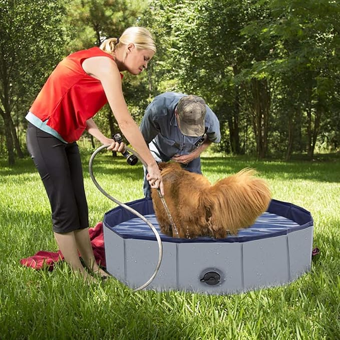 Taeku Foldable Dog Pool – Durable Collapsible Pet Bathing Tub for Pets Dogs and Cats Portable Pet Wading Pool for Indoor Outdoor (Gray 63 x 12in)