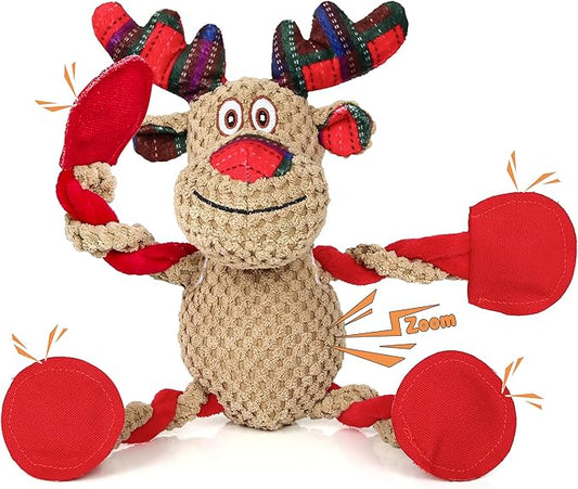 IOKHEIRA Christmas Dog Toys - Squeaky Dog for Small, Medium, and Large Dogs, Holiday Dog Toys with Organic Cotton, 5 Squeakers & Crinkle Papers, Soft Plush for Tug of War