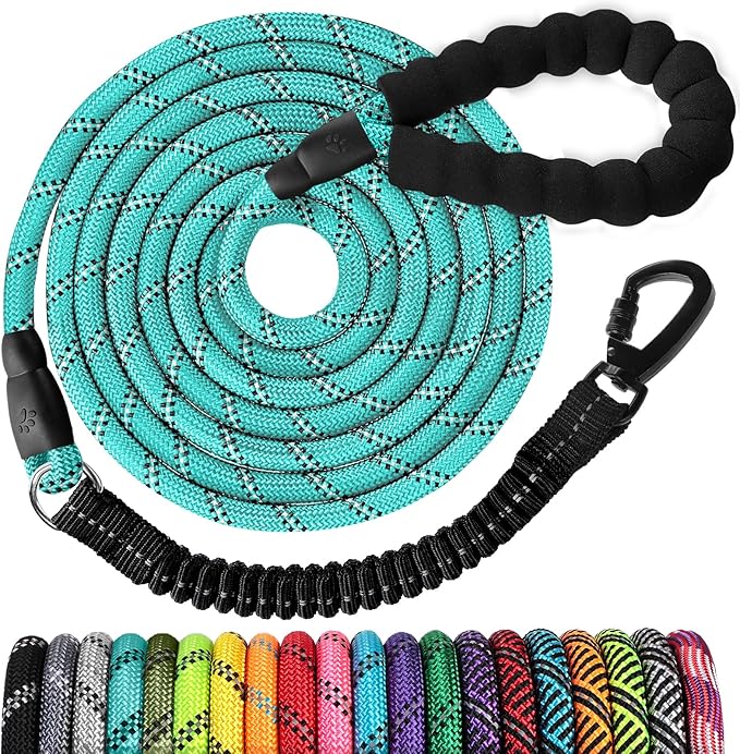 jenico Rope Dog Leash 8FT: Heavy Duty Leashes with Swivel Lockable Hook Reflective Threads Bungee and Padded Handle - Dog Lead for Large Small Medium Dogs Outside Walking Hiking