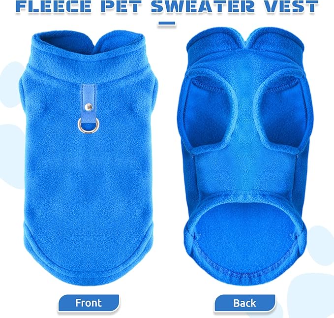 PETCARE Small Dog Sweater Cat Fleece Vest Soft Dog Jacket with Leash O-Ring Winter Warm Pet Pullover Coat Puppy Clothes for Small Dogs Cats Chihuahua Apparel Shih Tzu Costume, Blue