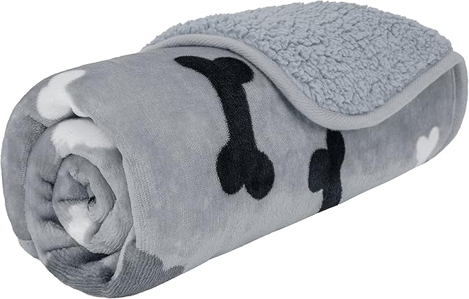 PetAmi Waterproof Dog Blanket Sherpa Fleece, Pet Small Medium Dog, Reversible Large Cat Throw Bed Couch Sofa Furniture Protector Soft Plush Microfiber (Small 24x32, Bone Print Gray), (24x32)