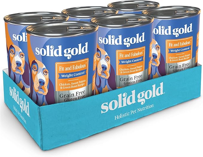 Solid Gold Weight Management Dog Food Wet - High Fiber Grain Free Dog Food Wet Recipe w/Real Chicken, Sweet Potato & Green Beans - Healthy Weight & Gut Health Support for Dogs - 6ct/12.5oz Cans