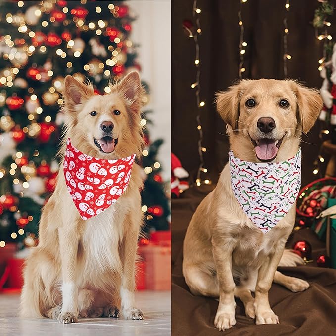 ADOGGYGO 4 Pack Dog Bandana Christmas Pet Scarf Triangle Bibs Kerchief Set Pet Christmas Costume Accessories Decoration for Large and X-Large Dogs (X-Large)