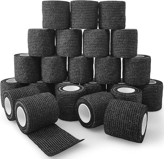 24 Rolls Black Sensi Wrap Elastic Self Adhesive Bandage Wrap, Breathable Cohesive Bandage, Ankle Sprains Swelling Medical First Aid Sports Athletic Grip Tape, Dogs Pet Vet Wrap 2 in