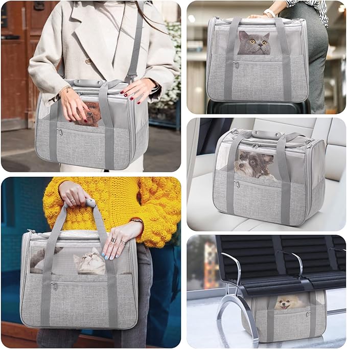 JUNGYOUN Premium Cat Carrier - Pet Carrier for Cat & Small Dogs up to 15lbs - Airline Approved Travel Dog Carrier with Anti-Escape Zippers, Collapsible Travel Bowl & Padded Strap