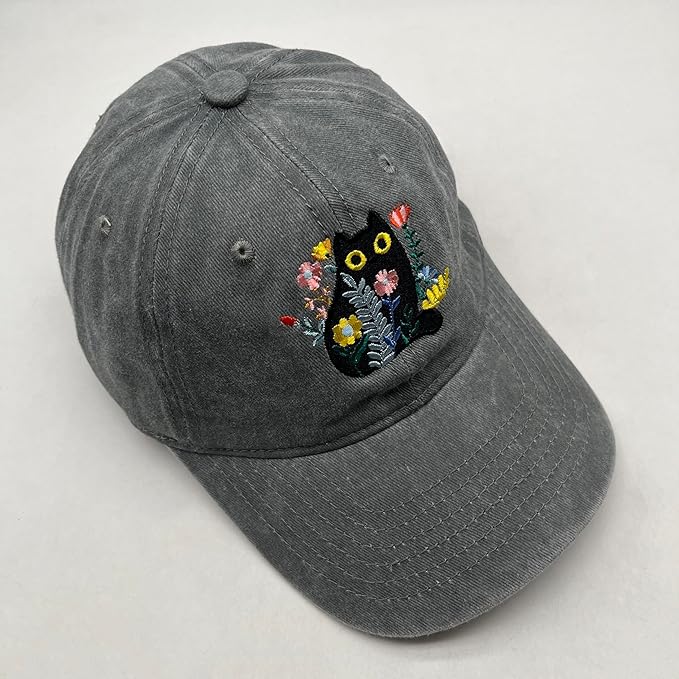 Black Cat Hat,Ragdoll Cat Embroidered Adjustable Cotton Baseball Cap for Men Women,Gifts for Cat Lovers