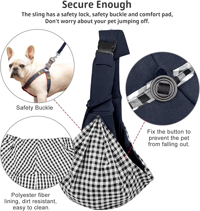 CUBY Dog and Cat Sling Carrier, Hands Free Reversible Pet Papoose Bag, Soft Pouch Adjustable, Suitable for Puppy Cats for Outdoor Travel (Blue, M-Adjustable Strap)