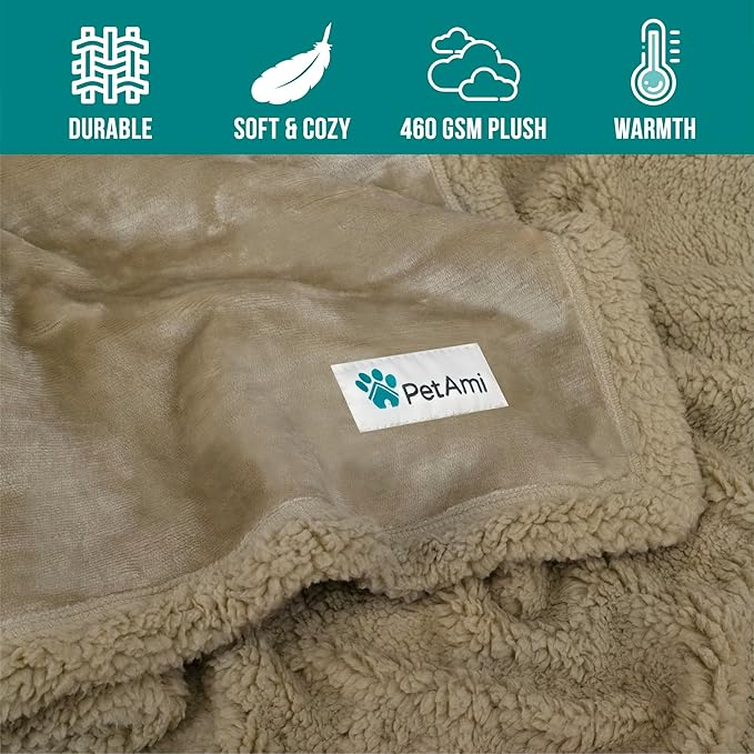 PetAmi Dog Blanket for Small Medium Dogs, Pet Bed Blanket Cat Puppy Kitten, Fleece Furniture Couch Cover Protector Sofa Car, Soft Sherpa Dog Throw Plush Reversible Washable, Mini 29x40 Solid Taupe