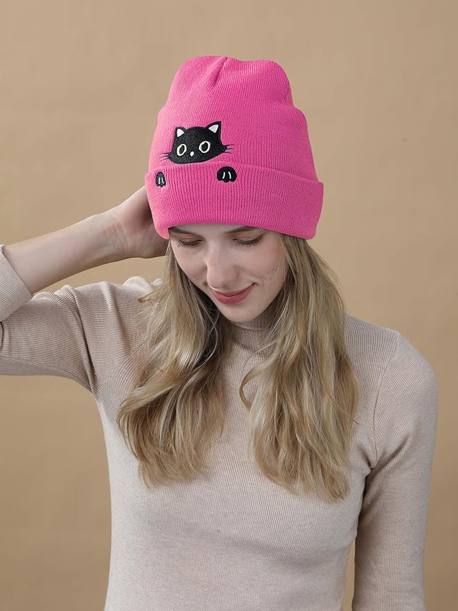 Cat Hat Beanie for Lovers - Cute Women's Embroidery Themed Gifts for Mom - Funny Novelty Trendy Stuff