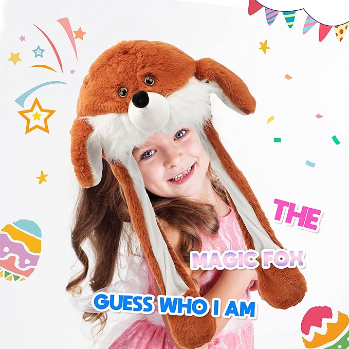 Animal Hat with Ears Moving Jumping Pop Up Beating Hat Plush Holiday Cosplay Dress Up Funny Gift for Kids