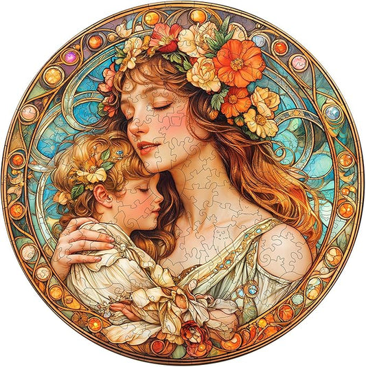 Jigfoxy Wooden Puzzle for Adults, Mom Mary Jigsaw Puzzles for Adult, Unique Animal Shape Wood Cut Puzzles, Christmas Thanksgiving Gifts for Friends Family (L-13.4 * 13.4in-300pcs)