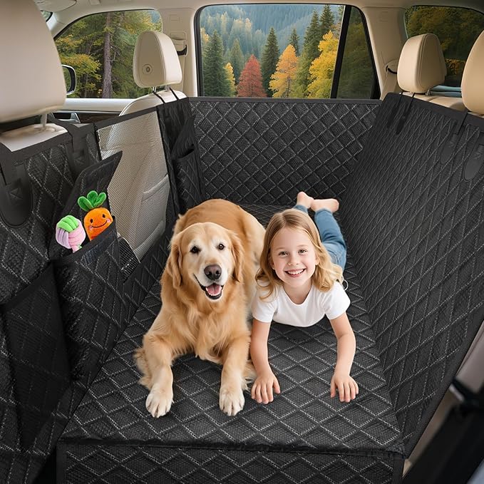 Dog Car Seat Cover for Back Seat：Waterproof Back Seat Extender for Dogs - Hard Bottom Car Seat Cover for Dogs with Door Protectors - Dog Car Seat for Traveling and Camping with Pets
