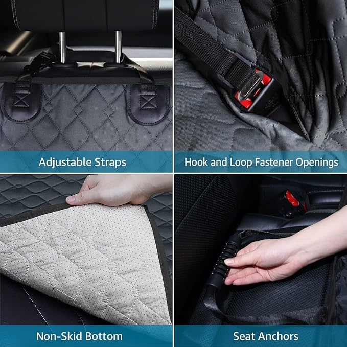 Lassie Truck Car Seat Covers, Waterproof Dog Hammock with 2 Seat Belts and Storage Bags, Protectors for F150 F250 Ram 1500 2500 Silverado Sierra Tundra