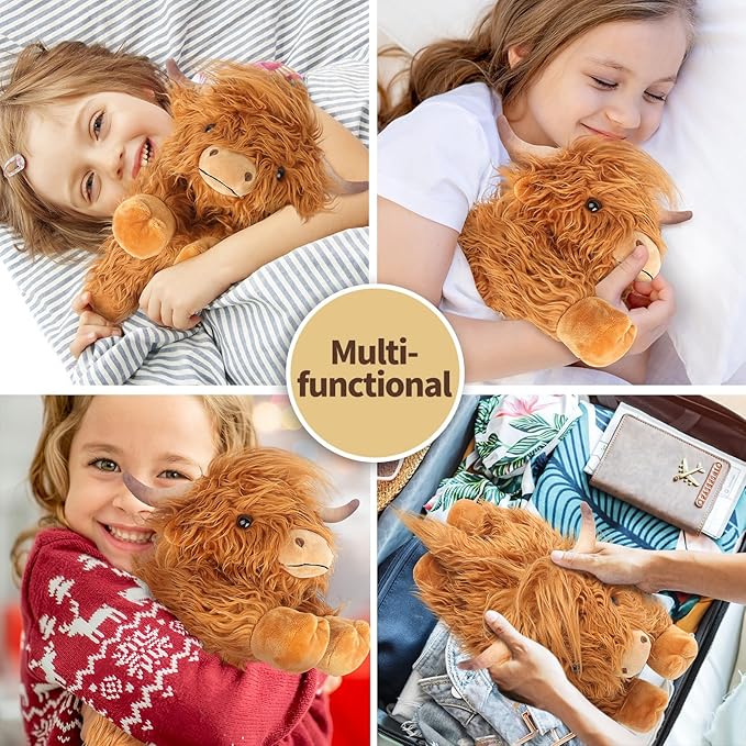 Highland Cow Stuffed Animals, Microwavable Stuffed Animals Heating Pad for Cramps, Pain Stress Relief, Heatable & Coolable Lavender Scented Cow Plush Toy for Anxiety, Women Kid Bedtime Highland Cattle