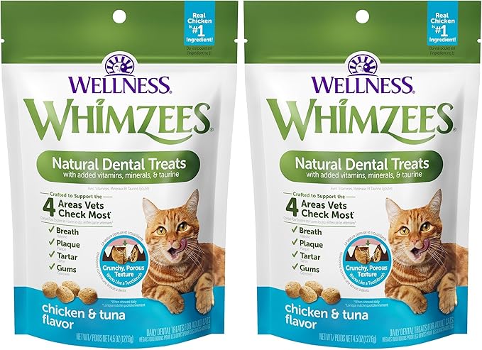 Whimzees Wellness Cat Dental Treats, Natural Chews, Chicken and Tuna Flavor, (4.5 Ounce Bag) (Pack of 2)
