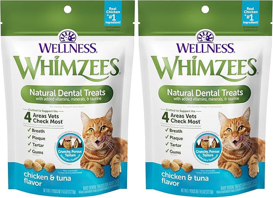 Whimzees Wellness Cat Dental Treats, Natural Chews, Chicken and Tuna Flavor, (4.5 Ounce Bag) (Pack of 2)