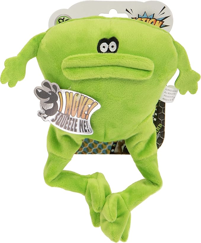 goDog Action Plush Frog Animated Squeaky Dog Toy, Chew Guard Technology - Green, One Size