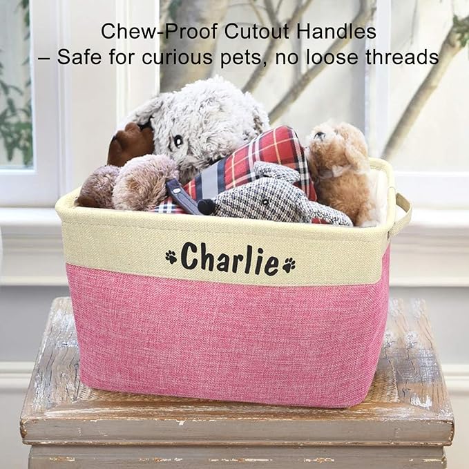 Personalized Dog Toy Storage Basket Collapsible with Pet's Name - Rectangular Custom Organizer Bin for Dog Toys, Coats, Blankets, Clothes | Durable & Space-Saving Design (Custom Pets Name)