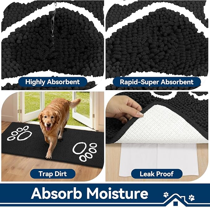 Super Absorbent Dog Door Mat, 60"*24“ Anti Slip Mat for Muddy Paws, Pet Rugs for Dirty Paws Washable That Absorbs Moisture and Dirt, for Dog Cage and Pet Resting Carpet
